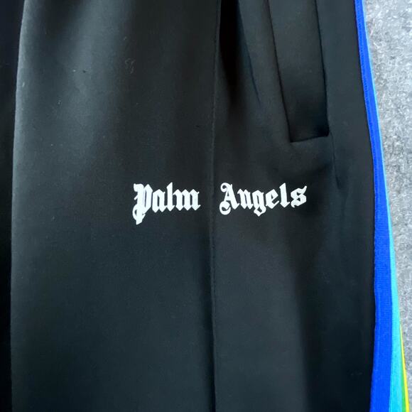 Palm Angels Track Pants Extra Small Black Rainbow Racing Stripe Logo Ankle Zip - Picture 3 of 8